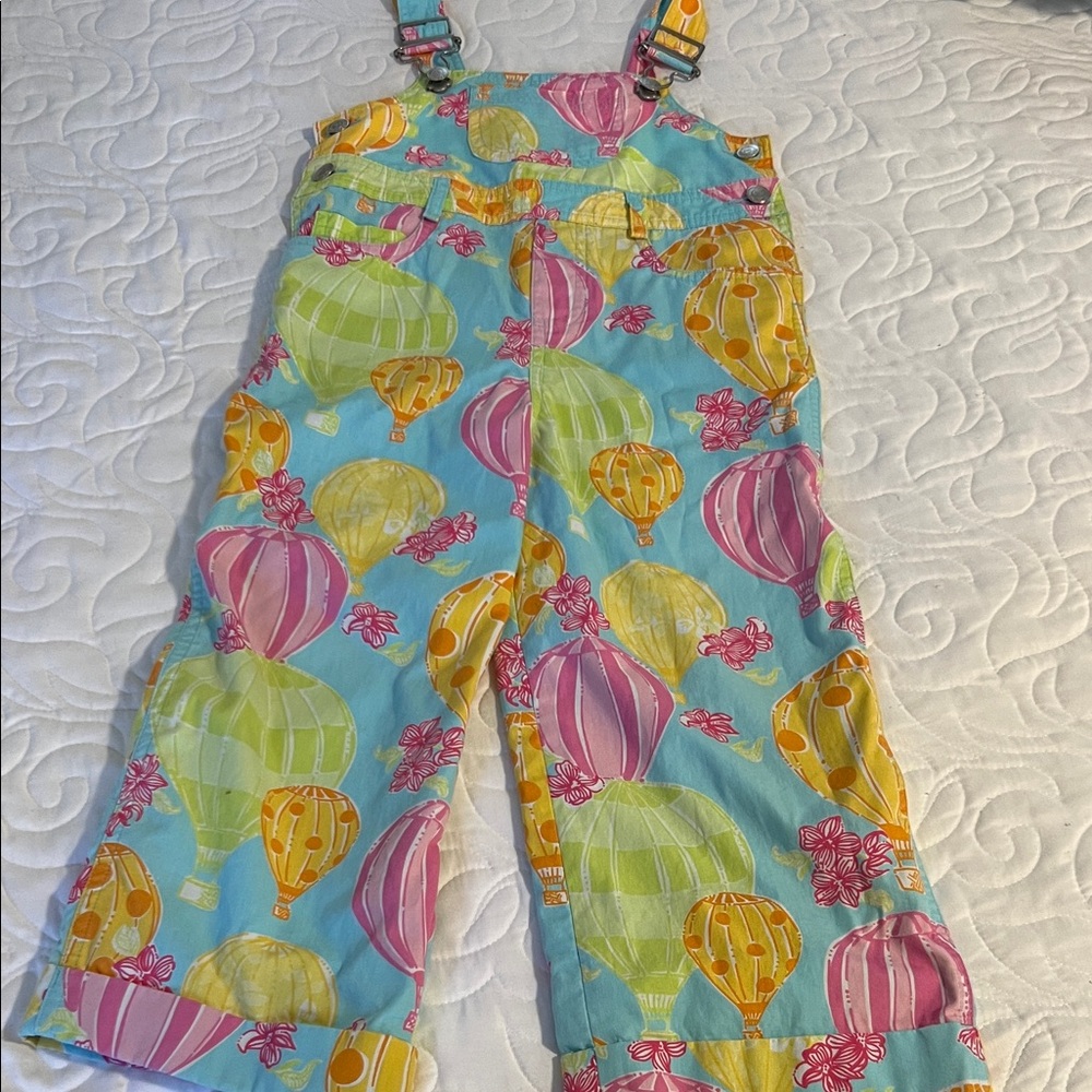 Vintage Lilly Pulitzer Colorful Hot Air Balloon Kids Overalls 3t